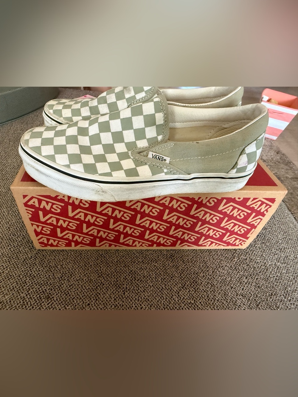 Vans women’s Checkerboard Slip-On Sneakers - Sage & White